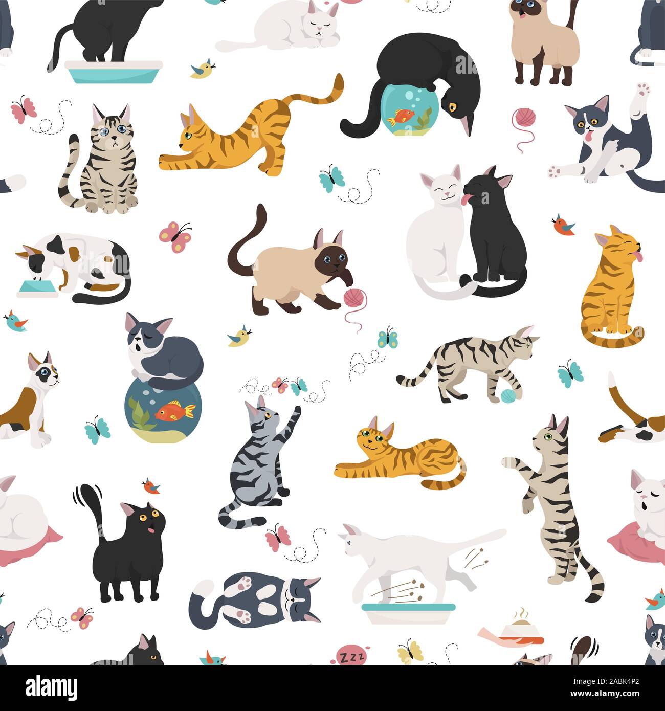 Cartoon Cat Characters Seamless Pattern Different Cat s Poses Yoga 